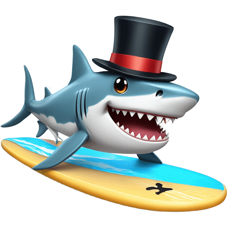 Shark with a top hat on a surf board  emoji