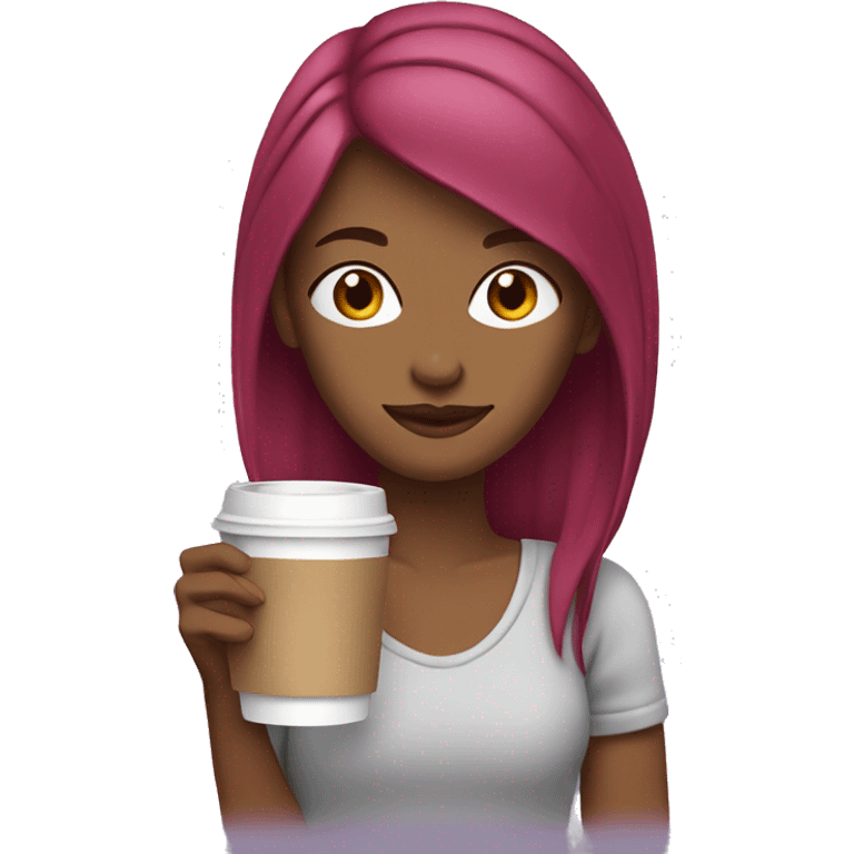 Girl with straight red/Purple hair drinking coffee cozy emoji