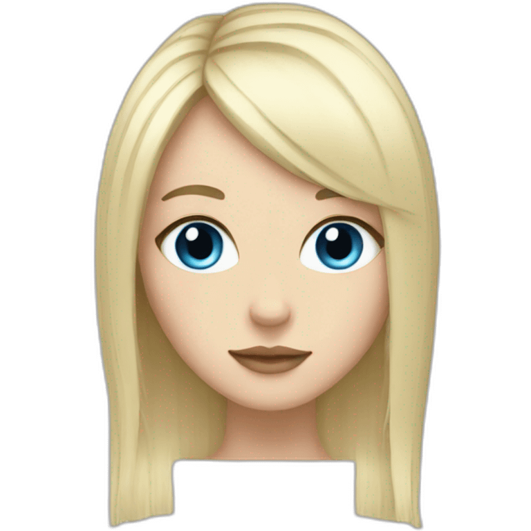 white girl blue eyes with long hair black hair and a fringe emoji