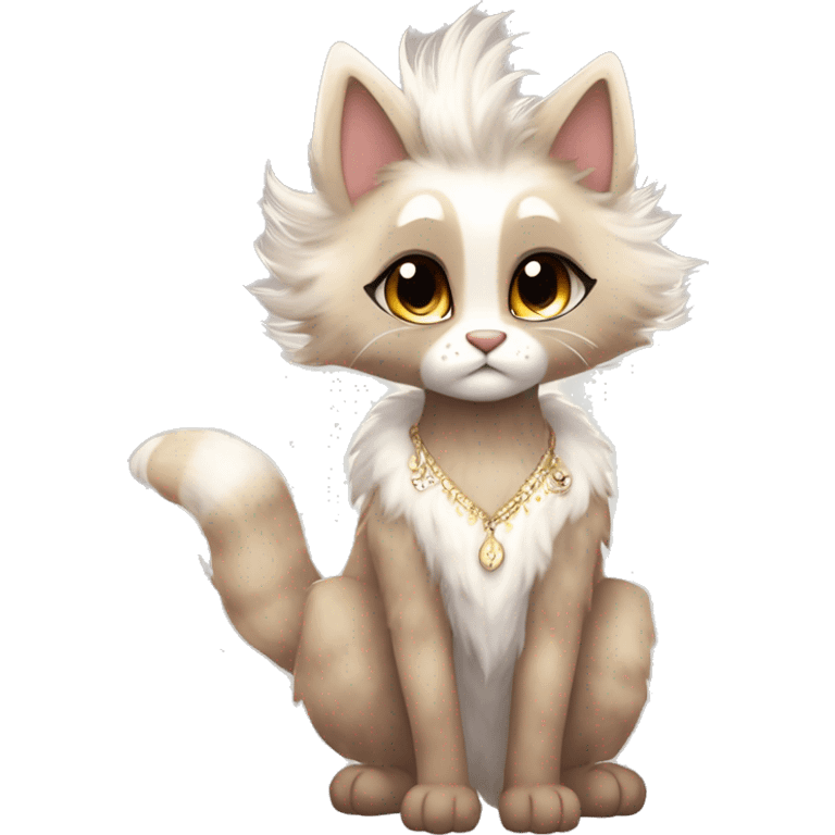 Furry, sparkle, iridescent, colorful, pastel, edgy, cool, fantasy beautiful, brown, beige, white, divine, godly, angelic, animal, anthro, full body, fursona, feline emoji