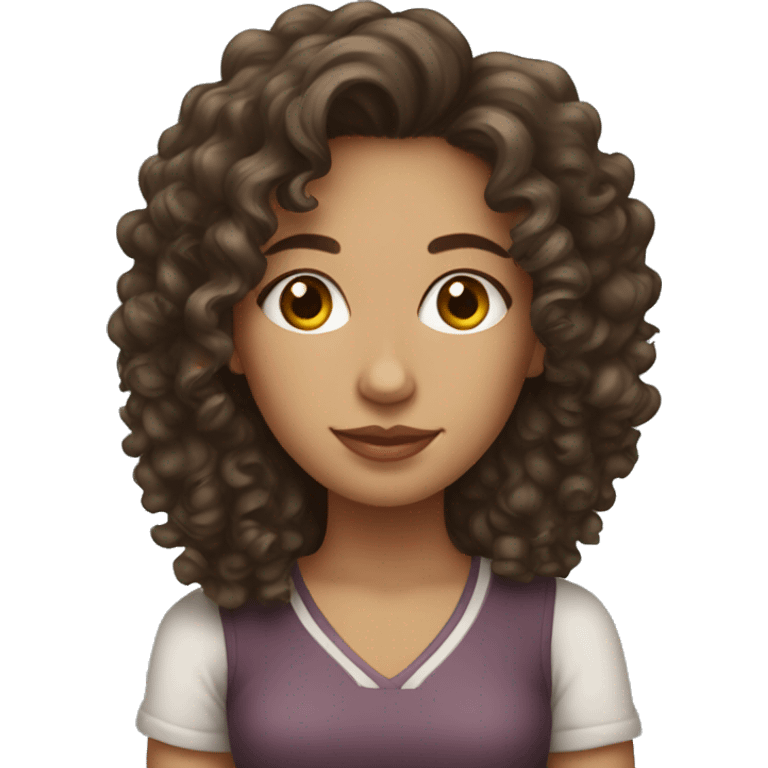 Brunette, curly girl with iced tea emoji