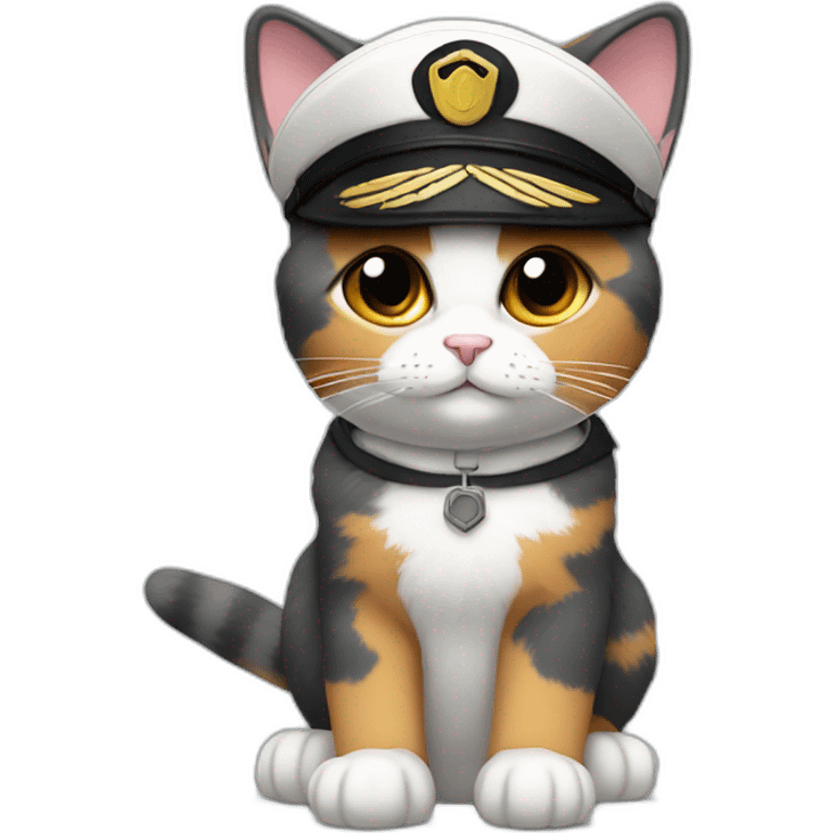 calico cat with grey fur wearing a pilot hat emoji