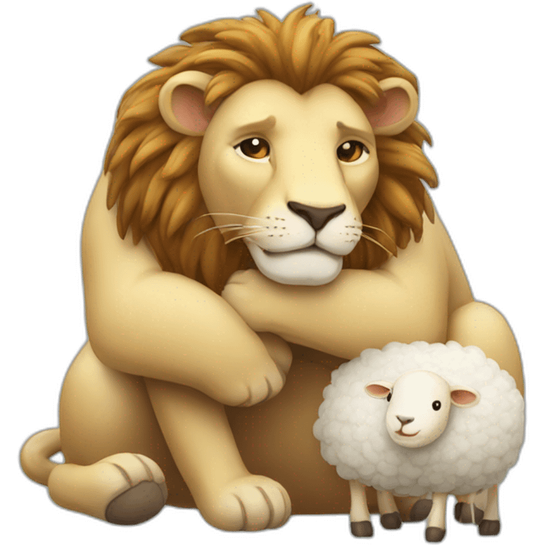 the lion is hugging the sheep emoji