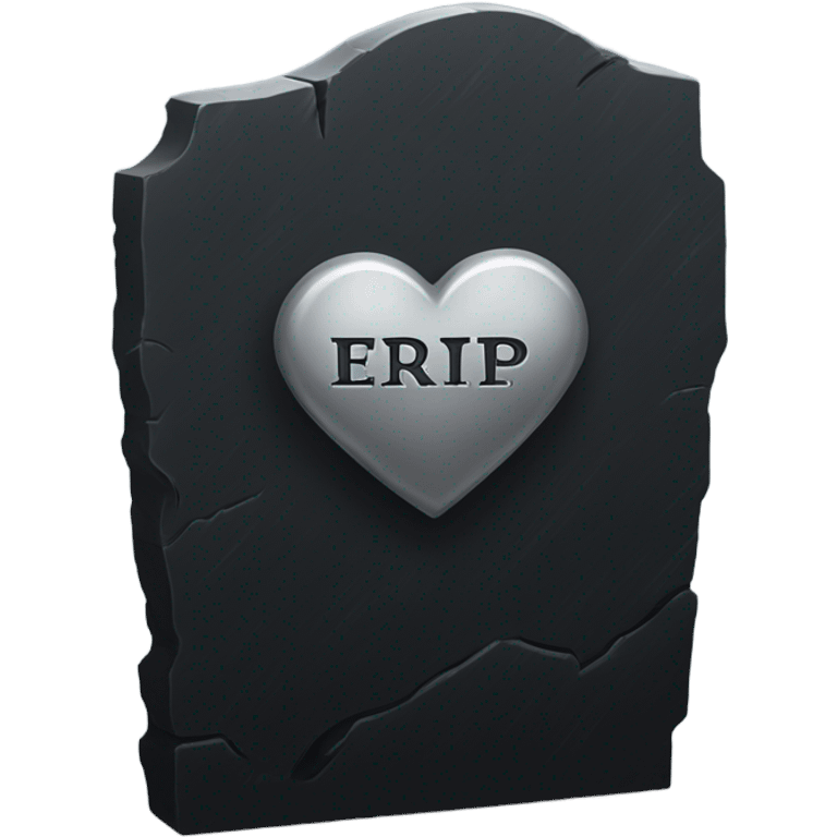 a black tombstone with the inscriptions in silver RIP and a silver heart in the center emoji