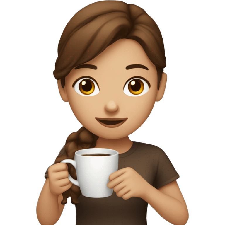 A brown haired girl having some coffee  emoji