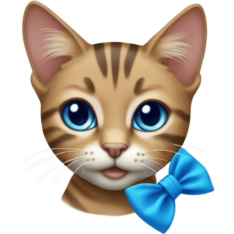 Tabby cat with blue bow emoji