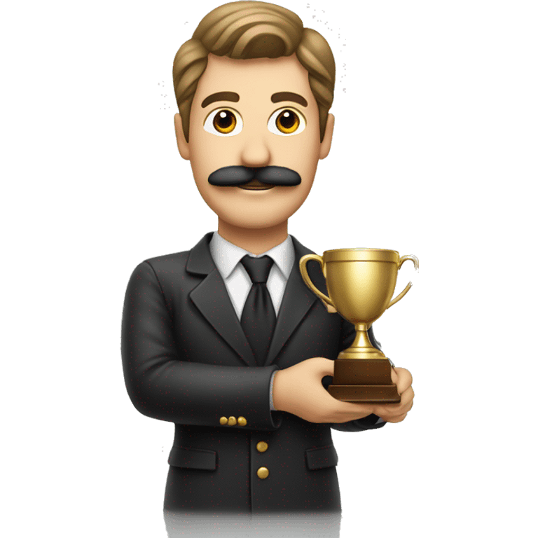 mustached man with winner trophy emoji