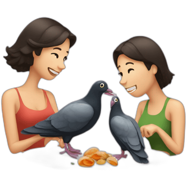 Couple eat mussels with pet pigeon emoji