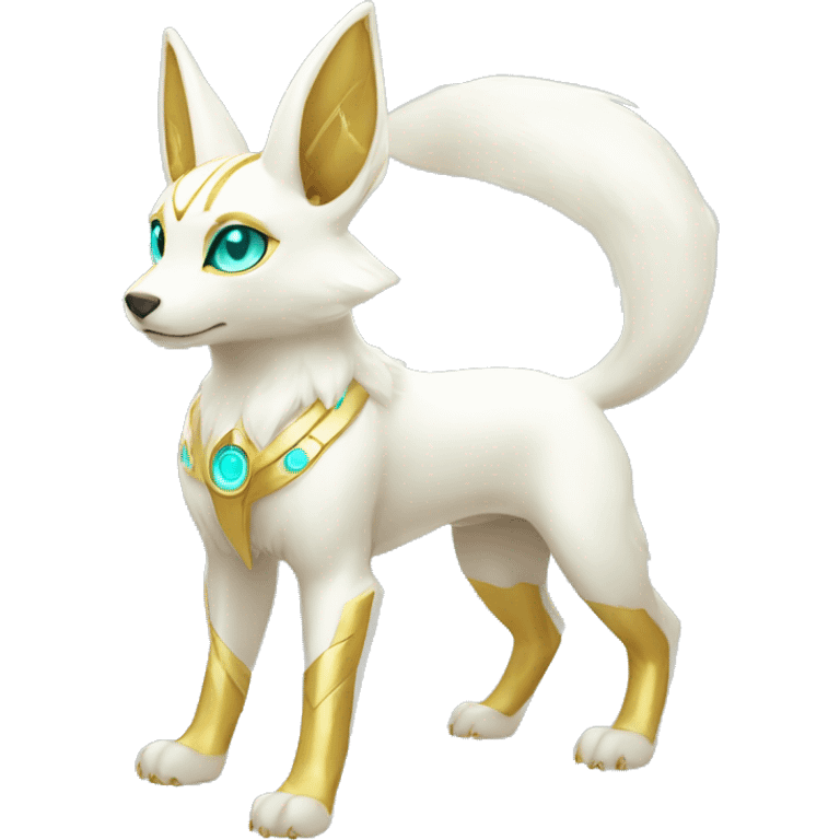 Shiny White Angelic Electric Albino Umbreon. cyan eyes and cyan markings. Golden Anubis-rings. full body emoji