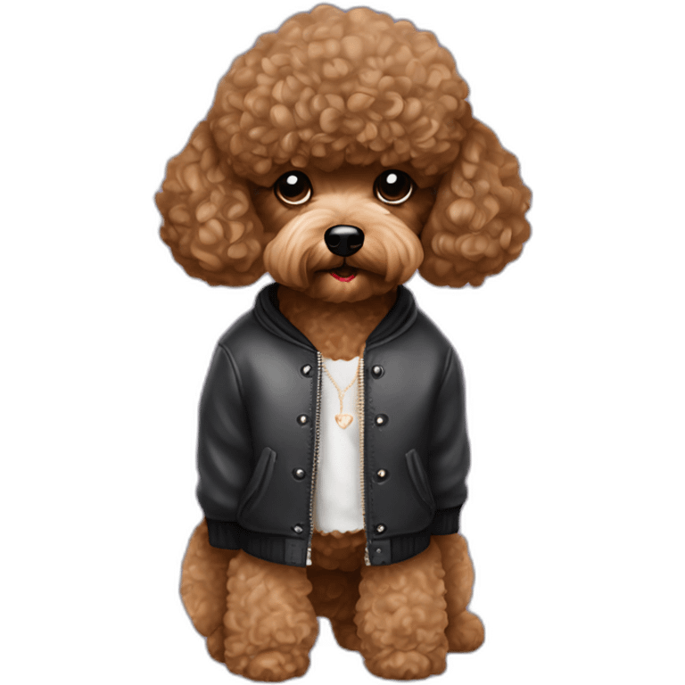 Dark brown toy poodle in taylor swift clothes emoji