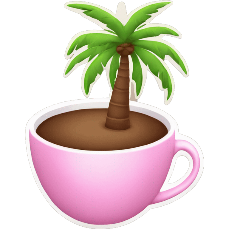 Coffee in pink tea cup with palm trees  emoji