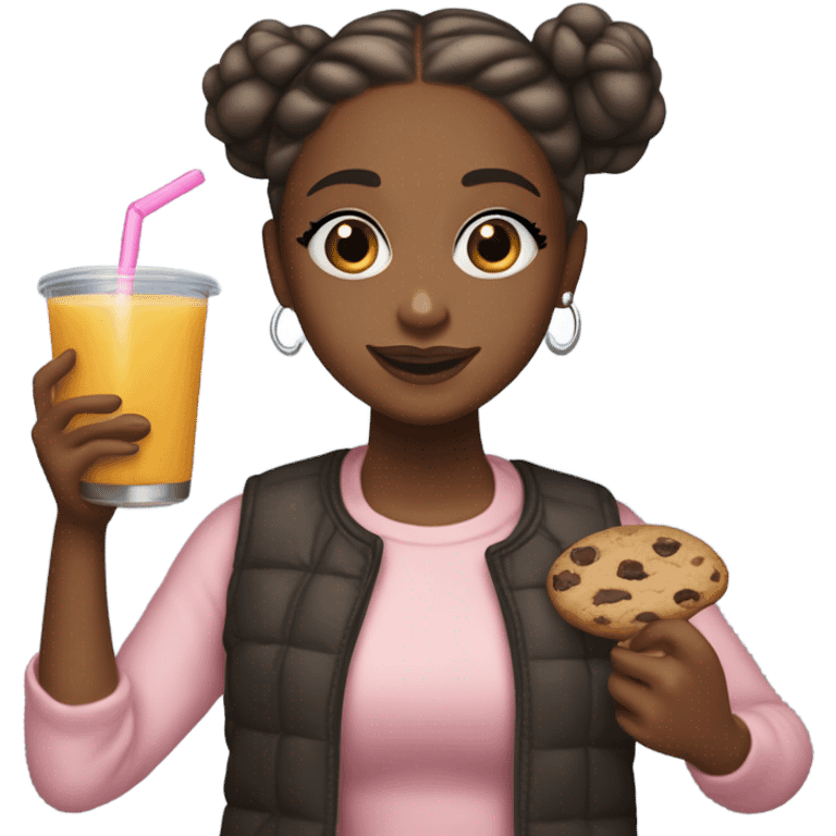 black ariana grande holding a cookie and juice emoji