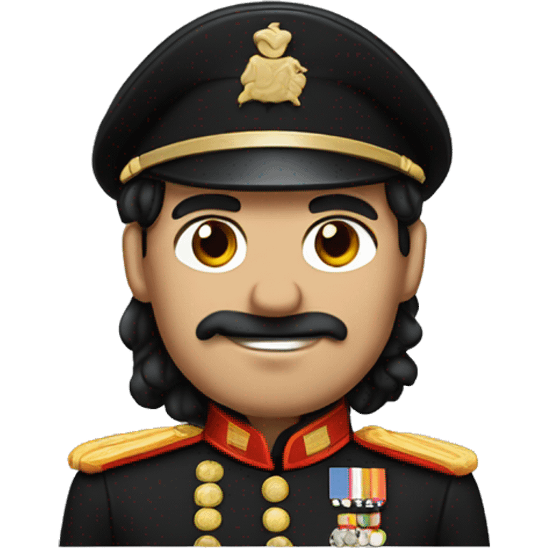 A guy with weaved out black hair like a German,has a half and half  mustache between his nose, Wears a Black Soldier Uniform  emoji