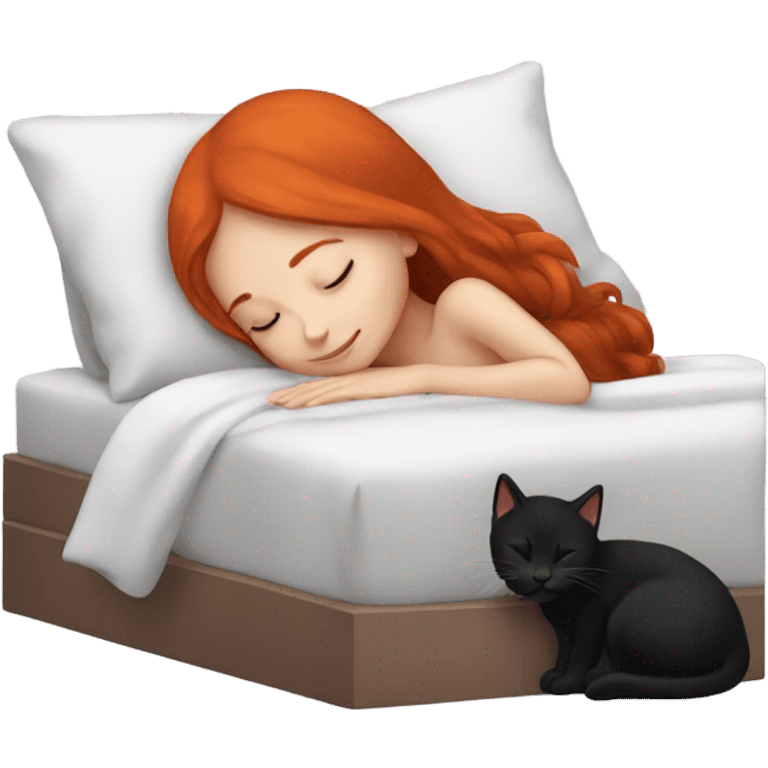 Red hair girl sleeping with black kitten emoji