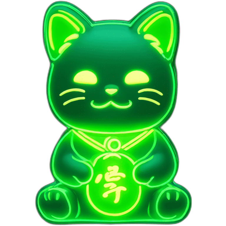 maneki neko 3d in the form of green neon sign emoji