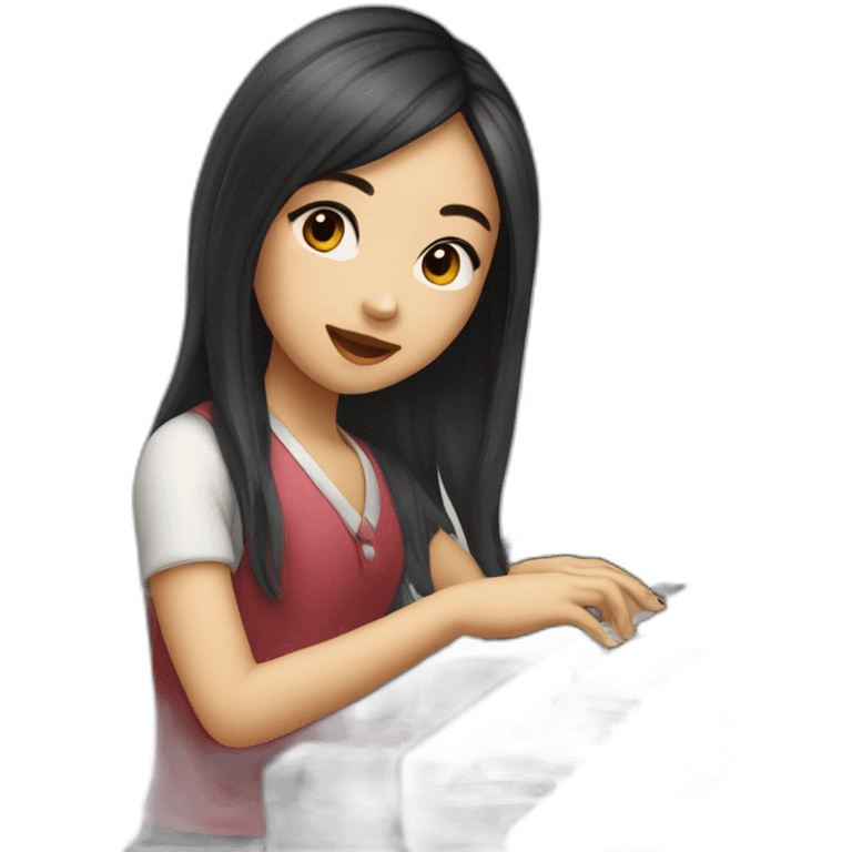 Asian girl long hair playing piano emoji