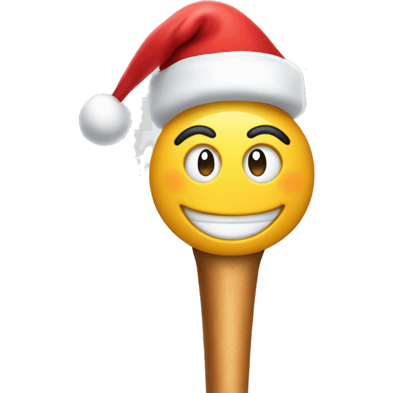 smiling emoji with santa's hat and christmas baton emoji