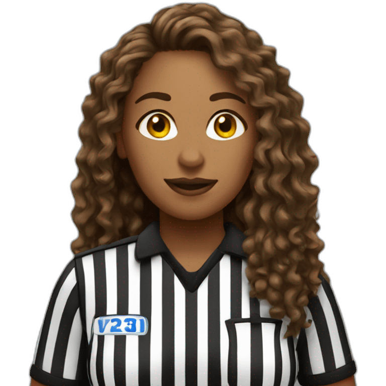 female basketball referee with brown long curly hair emoji