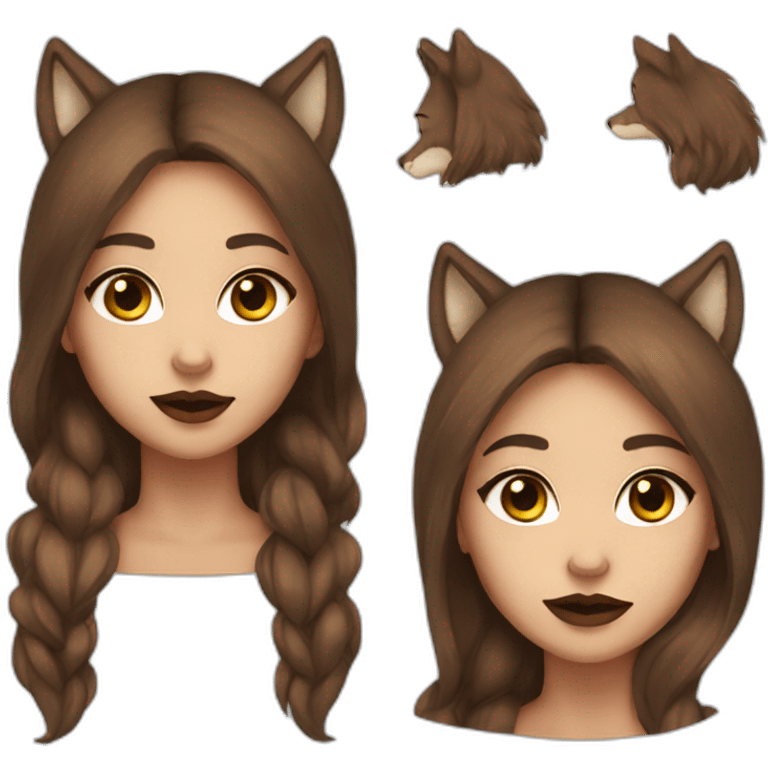  girl brown long hair lipstick wolf ears  emoji