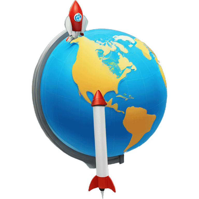 blue globe with a rocket orbit around it emoji