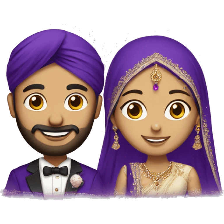 Sikh bride and groom with purple theme emoji