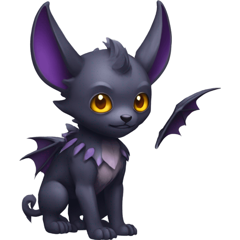 Cute cool fantasy dark-themed animal hybrid Fakemon with horns and bat ears full body emoji