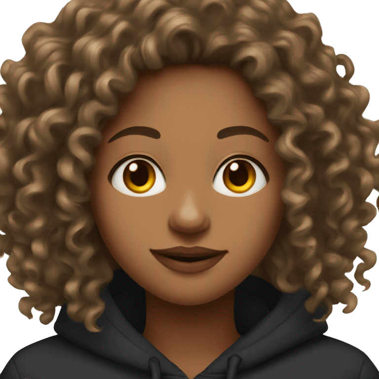 Long Curly haired woman with a black hoodie and hoop earrings  emoji