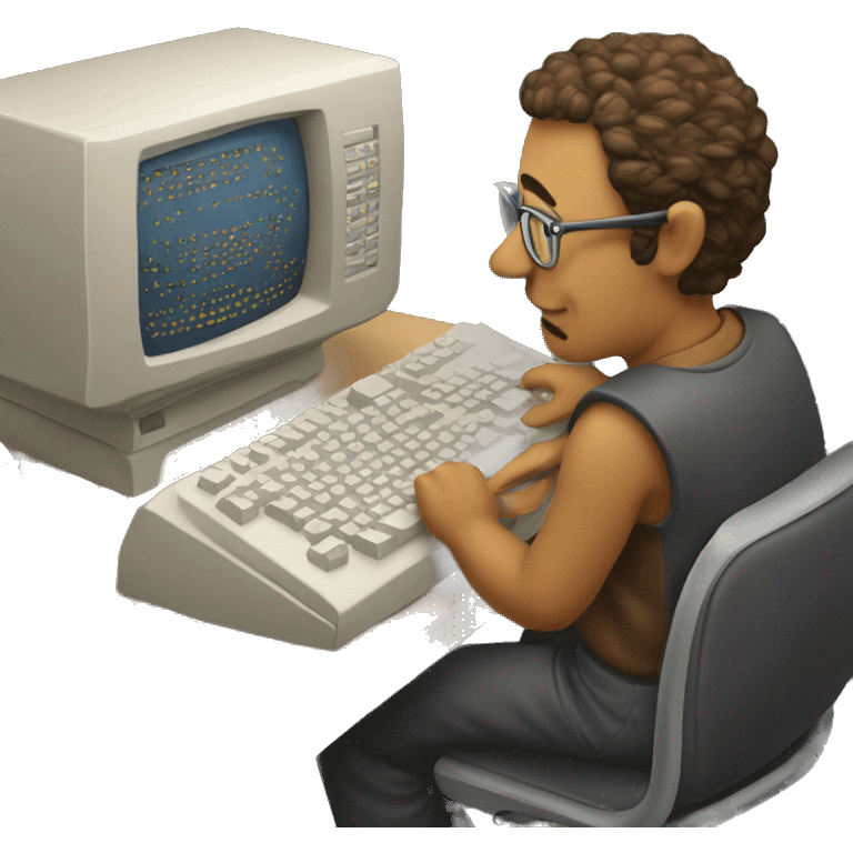 Graphic designer working on an oldest computer emoji