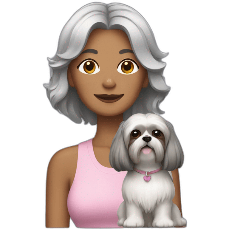 woman with shoulder length grey hair and shih tzu emoji