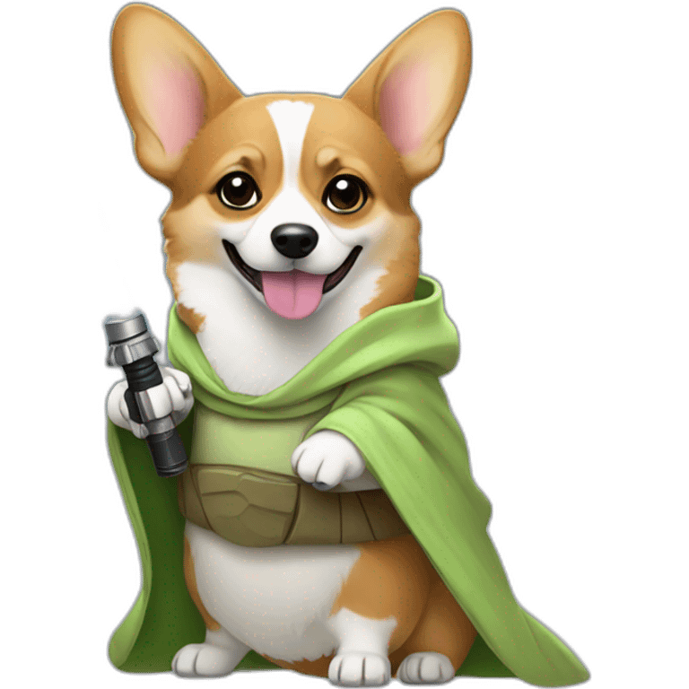 Corgi dress as yoda with light saber emoji