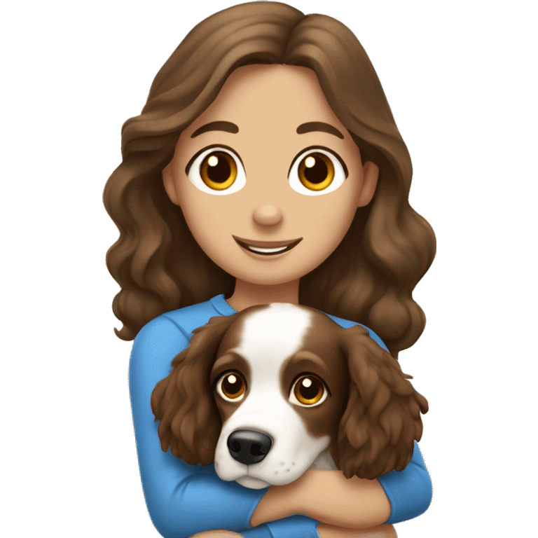 spaniel dog in the arms of a brunette girl emoji