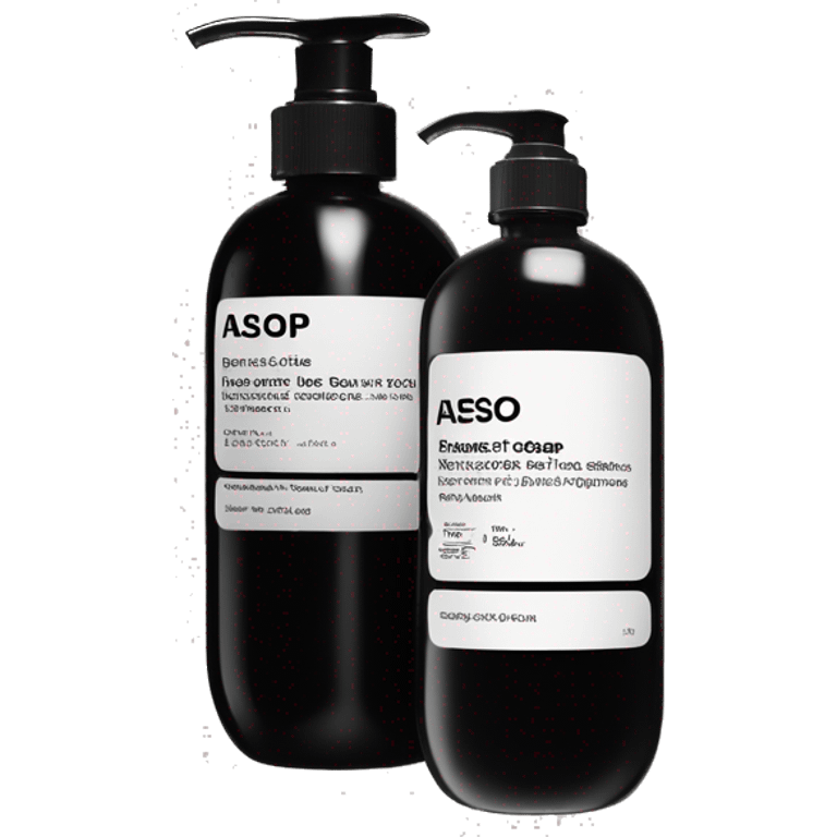 Liquid soap bottle by brand Aesop – black bottle with white label emoji