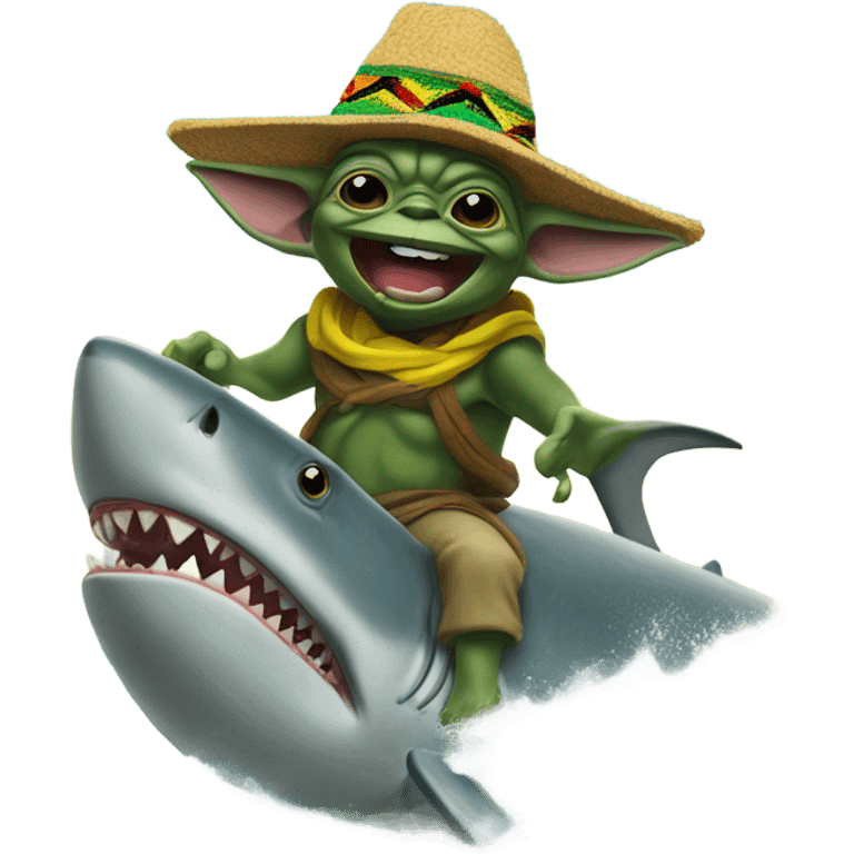 Jamaican Yoda surfing on a shark  emoji