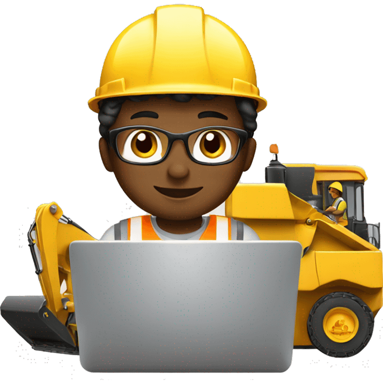 Young Engineer working on laptop connected to construction equipment vehicle  emoji