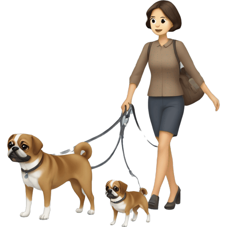 Mid 30s filipina walking two brown pugaliers on leash emoji