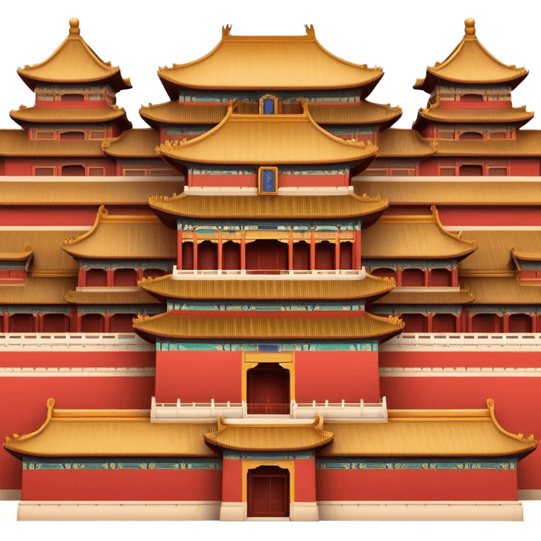 Cinematic Realistic Forbidden City Landmark Emoji, depicting grand imperial architecture with golden rooftops, vast courtyards, and intricate wooden carvings, all surrounded by towering red walls. emoji