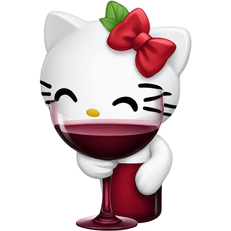 Hello Kitty drinking red wine emoji