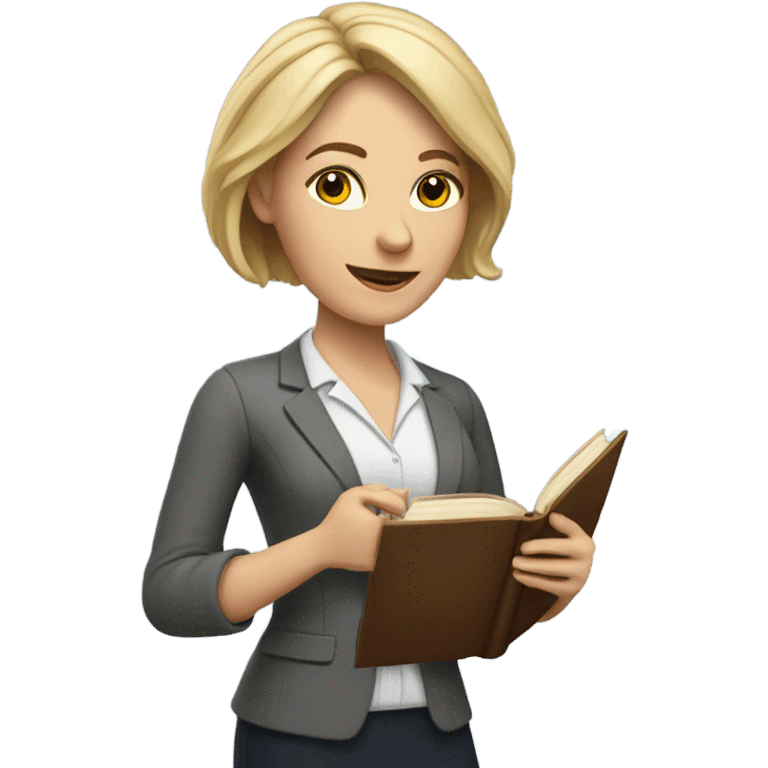 white Teacher woman with a book and a pointer  emoji