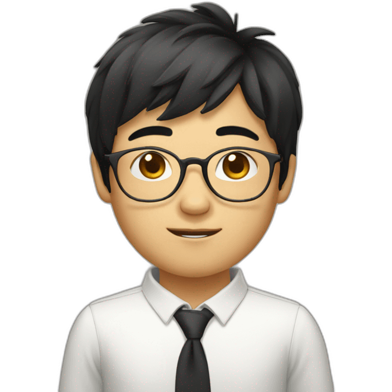 Asian boy with golden glasses round face black hair emoji