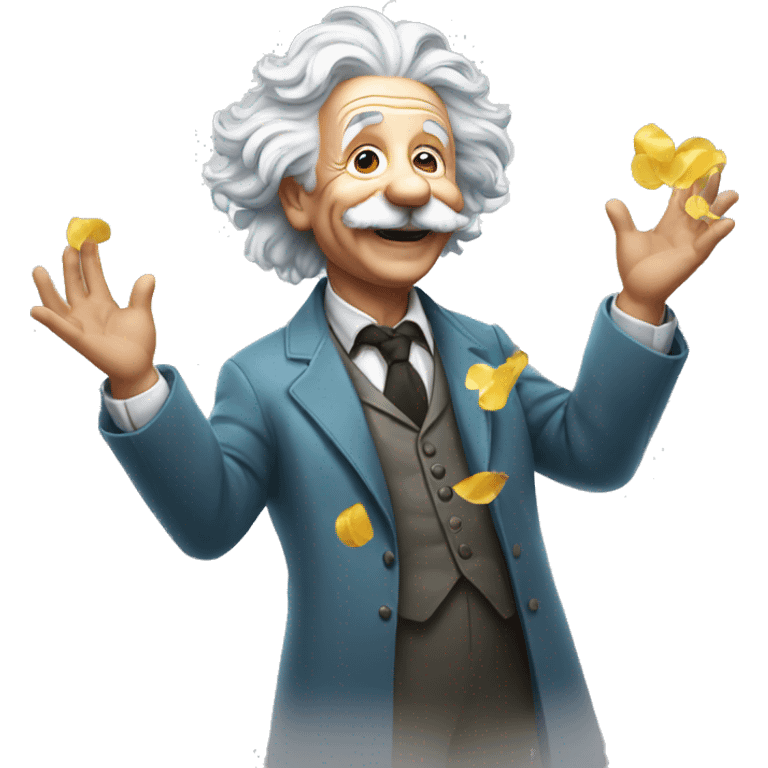 happy albert einstein holding confetti in one hand emoji