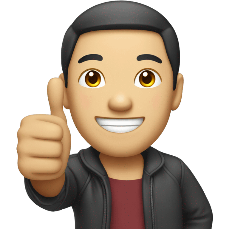 Smiling Chinese man shows thumbs up emoji