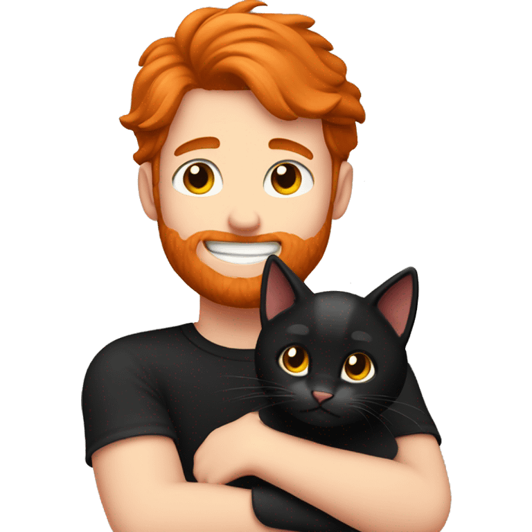 red haired guy hugs black cat emoji