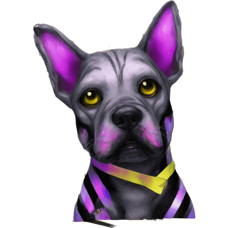 .Zombie_ Vaporwave black holographic oilslick zombie dog yellow caution tape graffiti yellow black stripes emoji