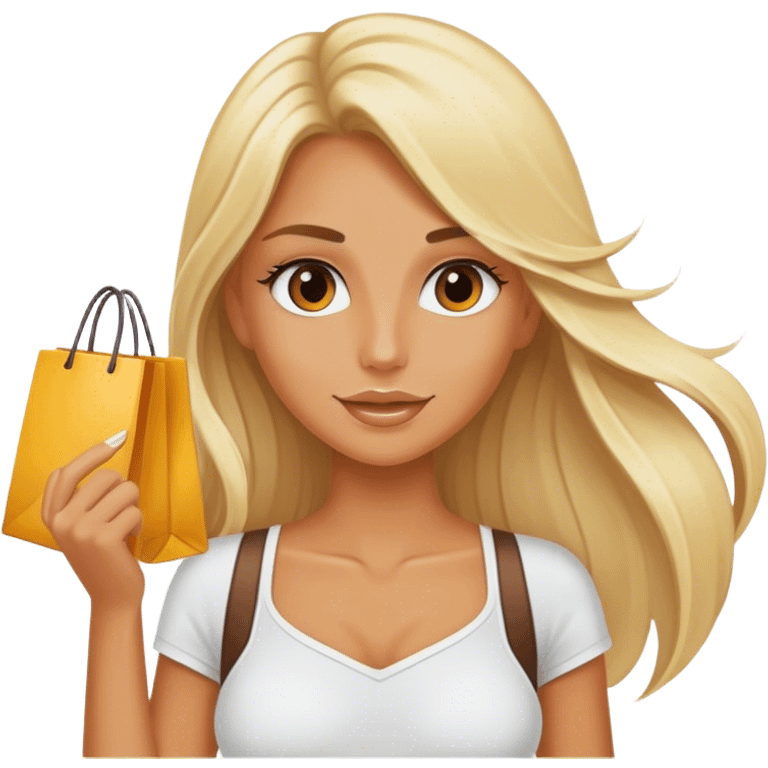 Blonde girl shopping with fake tan long hair  emoji