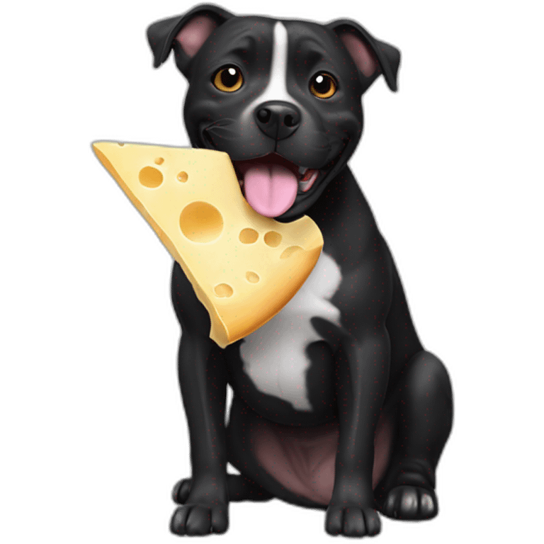 black staffie dog eating cheese emoji