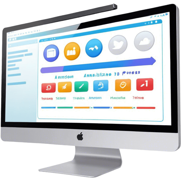 Create an emoji for animation and motion design. Show a computer monitor displaying the animation creation process, with a timeline, keyframes, and motion effects. Use modern, vibrant colors. No emojis or smiley faces. Transparent background. emoji