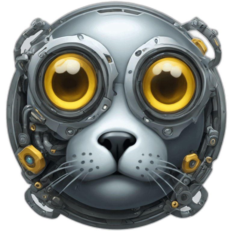 cyborg seal with mechanical eye and cyber implants emoji