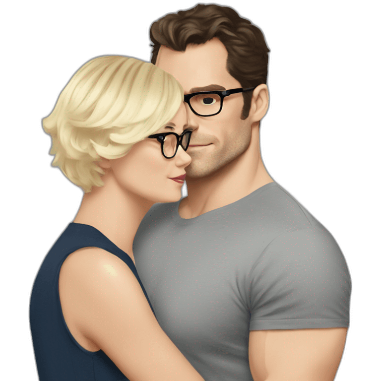 Henry Cavill kiss blond woman wearing glasses, with very short hair emoji