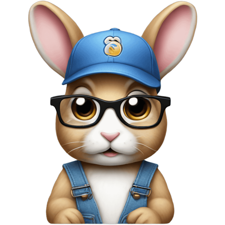 Rabbit wearing overalls,glasses and a baseball cap  emoji