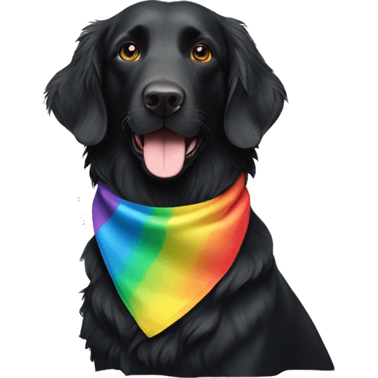 Black Flat coated retriever with rainbow bandana emoji